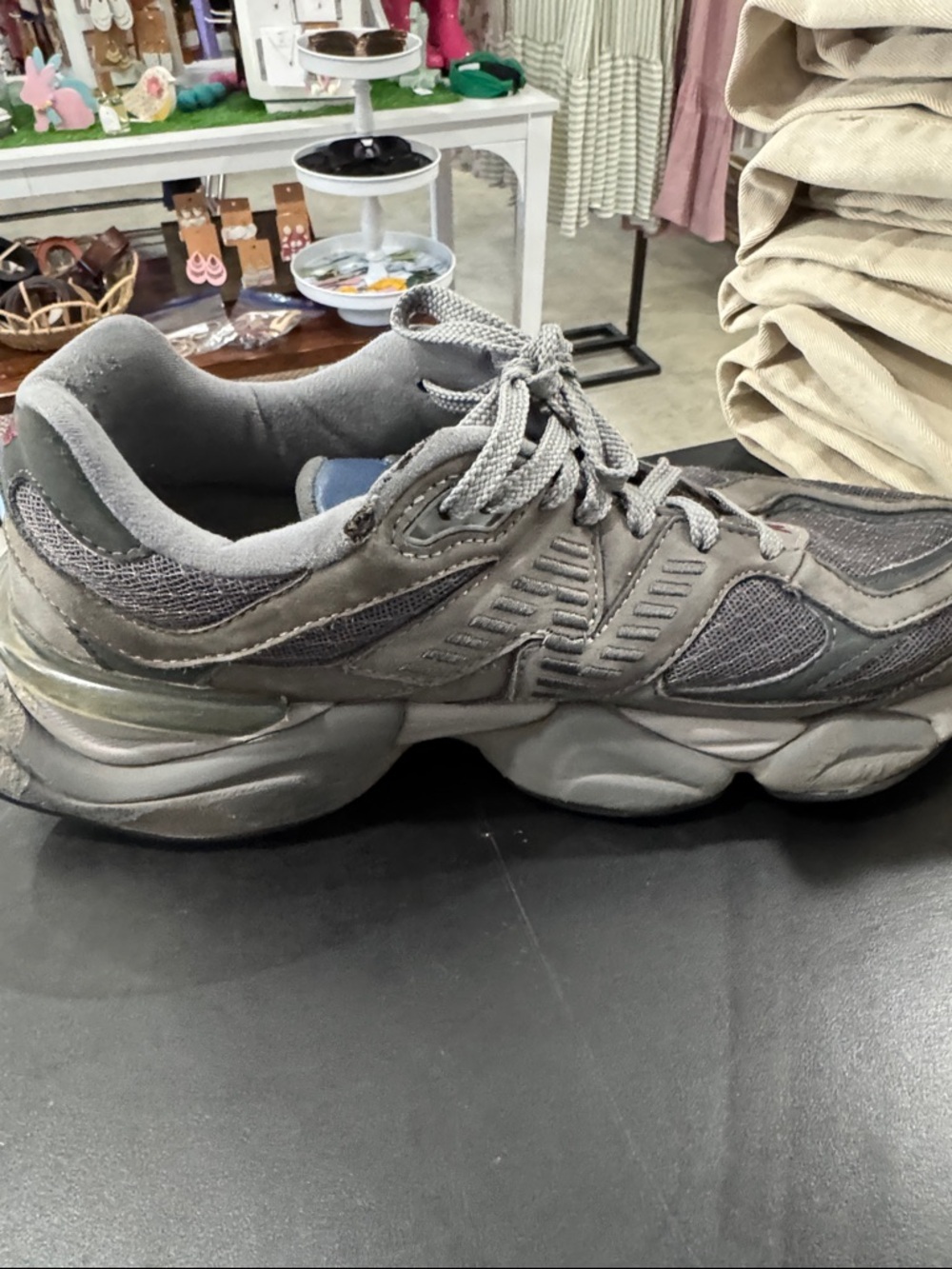 New Balance Grey Mesh & Suede Sneakers with Blue Logo - Picture 5 of 8